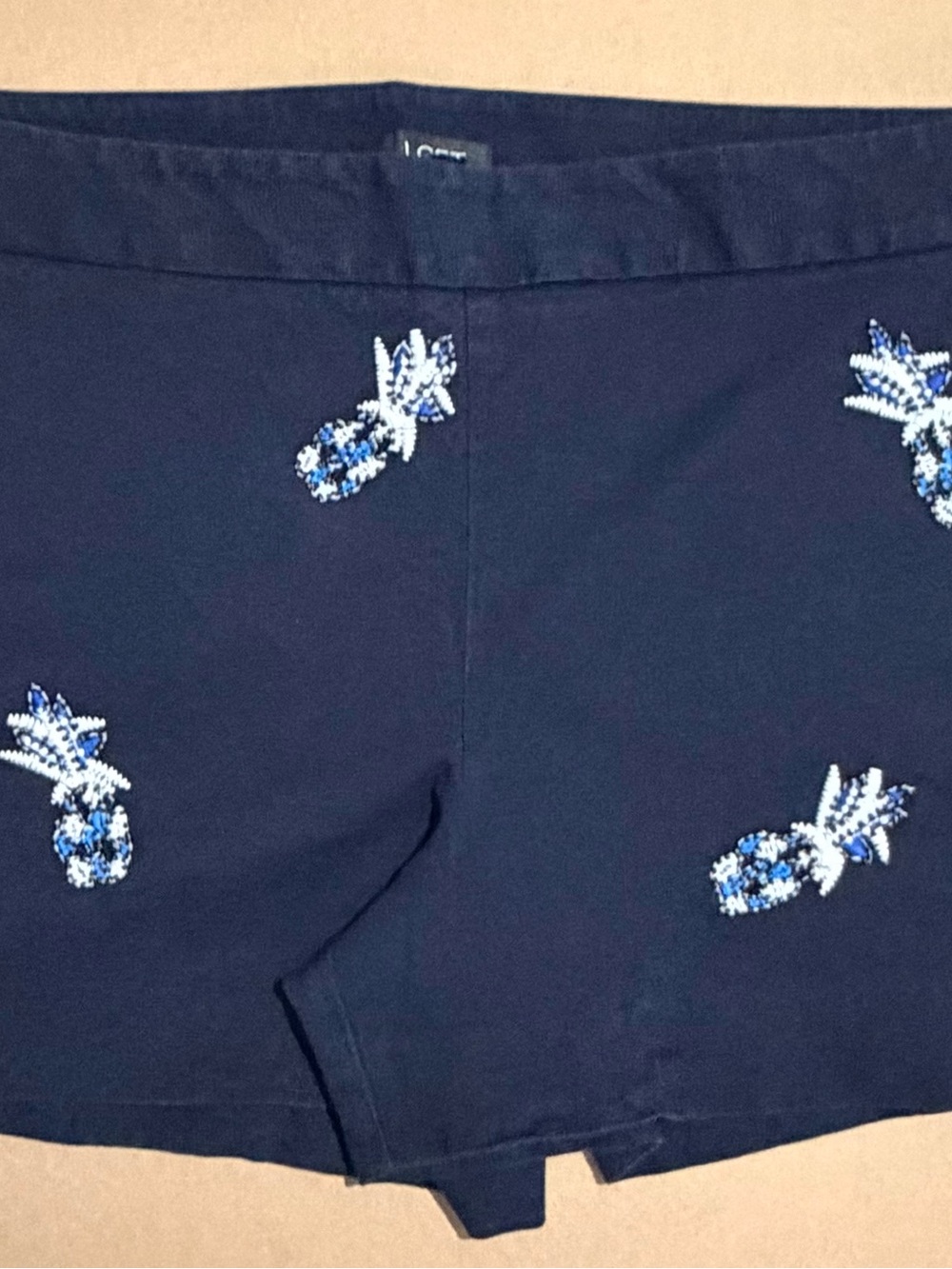 LOFT Navy Blue Pineapple Embroidered Bike Shorts